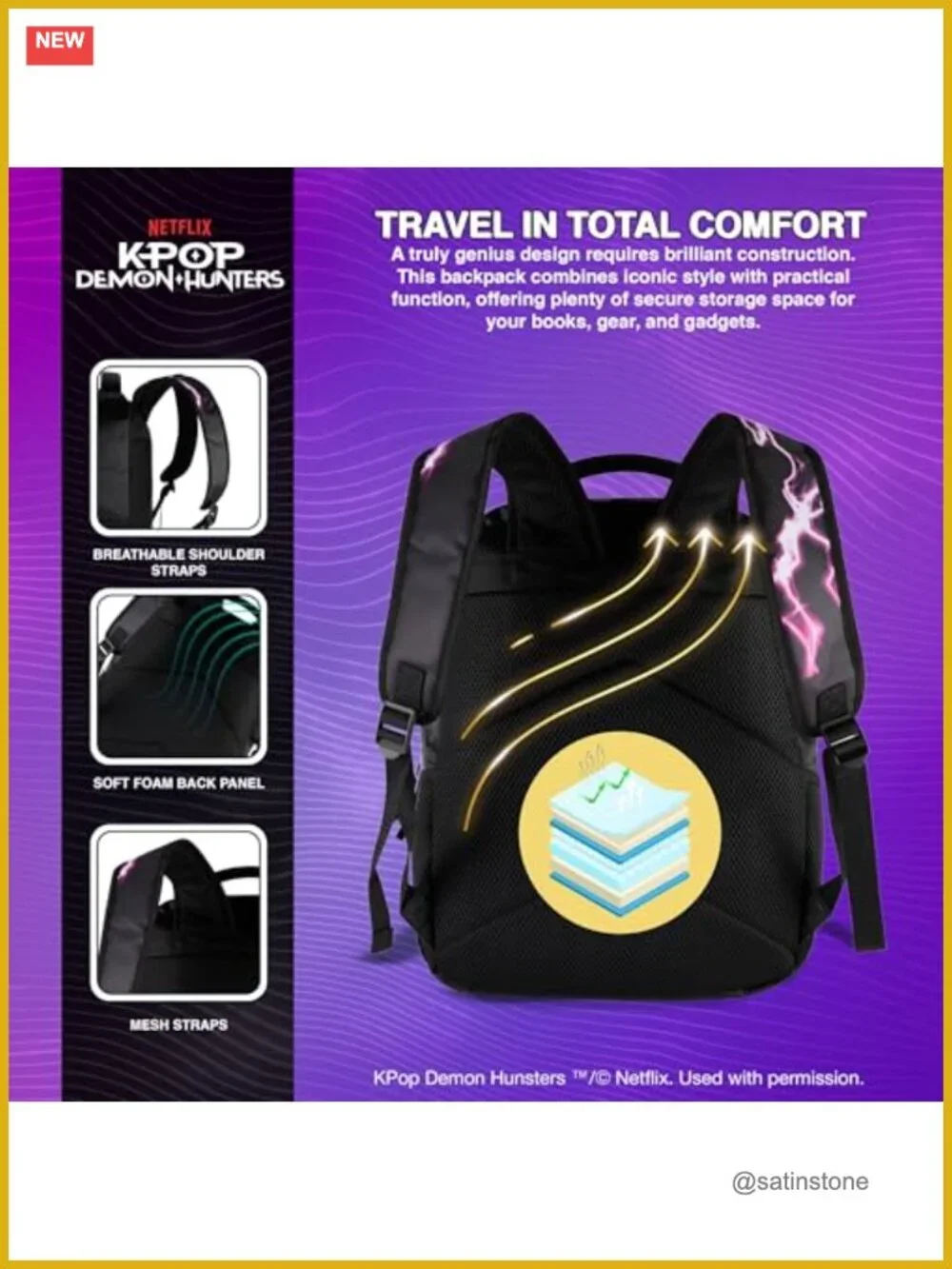 K-Pop Demon Hunters Huntrix Backpack for Girls, Resistant Nylon Twill, Padded
